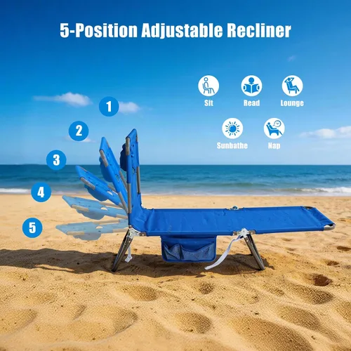 Miniatura 5 de SUNNYFEEL - Silla de bronceado plana con agujero boca abajo y ranuras para los brazos, silla de playa para tomar el sol, silla plegable de 5
