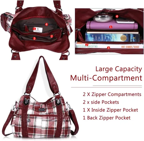 Miniatura 246 de Angel Barcelo - Bolsa de hombro amplia para mujer, diseño Hobo, cuero lavado