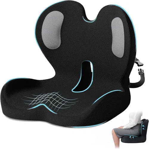Cojín de asiento, cojín para silla de oficina con almohada de apoyo lumbar, diseño ergonómico para sentarse prolongadamente, ciática, alivio de la
