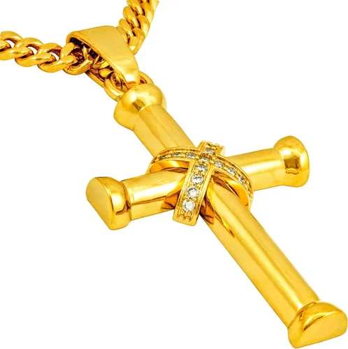 Miniatura 5 de LIFETIME JEWELRY Collares de cruz de circonita grande para hombres y mujeres chapado en oro real de 24 quilates