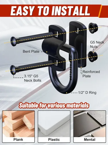 Miniatura 3 de Anclajes de amarre de anillos en D de 1/2 pulgada, anillos en D forjados resistentes atornillables de 12,000 libras con placa de refuerzo engrosada