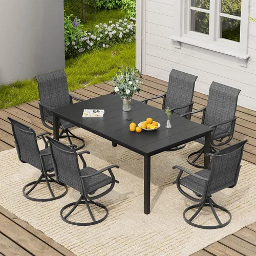 Miniatura 65 de VICLLAX Muebles pequeños de exterior de 3 piezas, 2 sillas giratorias de patio y mesa redonda pequeña para 2, sillas de carbón oscuro y negro