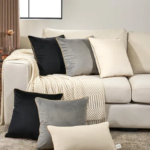 Miniatura 5 de Aeckself Paquete de 2 fundas de almohada lumbar de terciopelo negro puro, modernas, de lujo, decorativas, con borde dorado, cómoda, suave y sólida