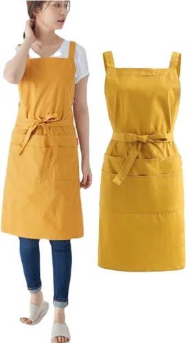 Miniatura 8 de Jeelow Delantal de cocina de algodón o sarga de algodón para hombres y mujeres, ajustable con bolsillos ajustables