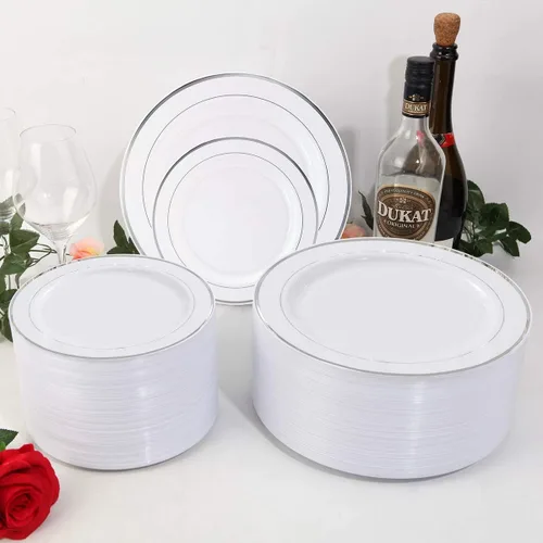 Miniatura 2 de WELLIFE Platos llanos de plástico plateado, 72 piezas, platos desechables plateados de 10.25 pulgadas, platos de almuerzo de plástico duro de alta