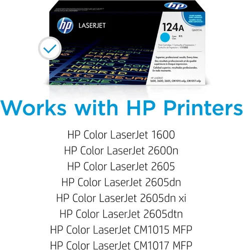 Miniatura 2 de HP Cartucho de tóner cian original 124A funciona Color LaserJet 1600, 2600, 2605 Series, Color LaserJet MFP CM1015, CM1017 Series Q6001A