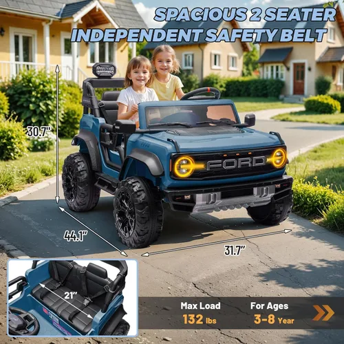 Miniatura 6 de ENYOPRO coche de 2 plazas para niños de 24V con licencia Ford Bronco Raptor, camioneta eléctrica de juguete con control remoto, absorción de Azul