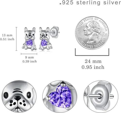 Miniatura 4 de Aretes de perro para mujer, plata de ley 925, diseño de bulldog francés, joyería de perro de animales, regalos para hija, nieta, niñas y mujeres