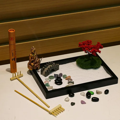 Miniatura 4 de Mini kit de jardín zen de meditación, mesa japonesa, roca, arena, chakra, buda, jardín, hogar, oficina, escritorio, decoración de escritorio
