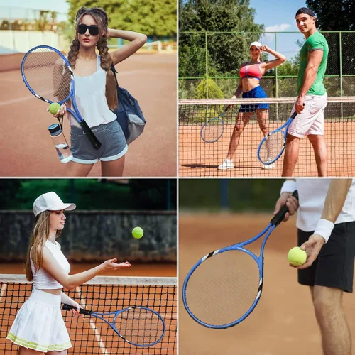 Miniatura 8 de Raquetas de tenis para 2 jugadores recreativas para principiantes, juego de raquetas adultas ligeras preencordadas de 27 pulgadas para mujeres