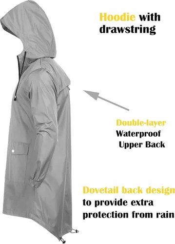 Miniatura 5 de COOFANDY Chubasquero largo para hombre, chaqueta impermeable para exteriores, con capucha
