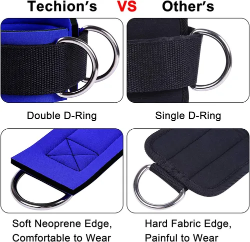 Miniatura 6 de 1 par de correas de tobillo de fitness para máquina de cable, doble anillo en D, ajuste cómodo ajustable de neopreno, para hombres y mujeres Azul