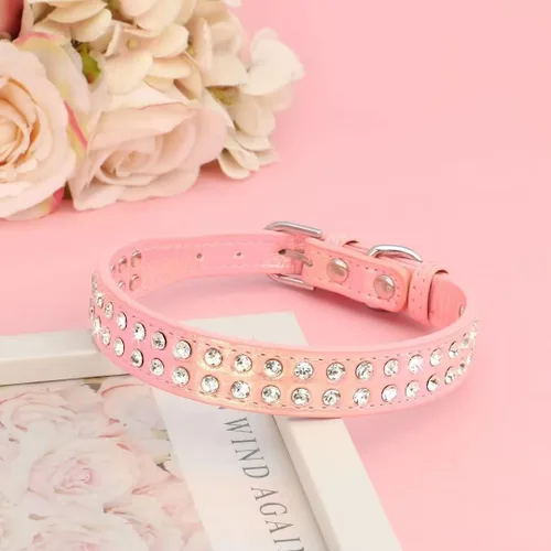 Miniatura 4 de Beirui Collar de perro con diamantes de imitación brillantes para perros pequeños y medianos y gatos, bonito collar de piel sintética con cristales