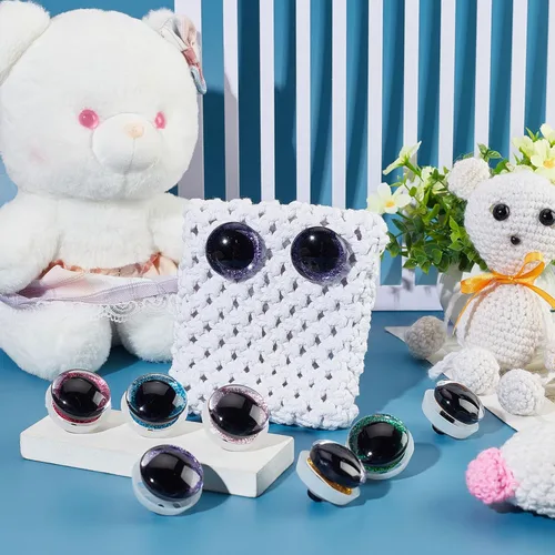 Miniatura 5 de PH PandaHall 24 juegos de ojos de seguridad de plástico, 6 colores, ojos de animales rellenos con purpurina de 1.378 in, ojos de ganchillo para oso