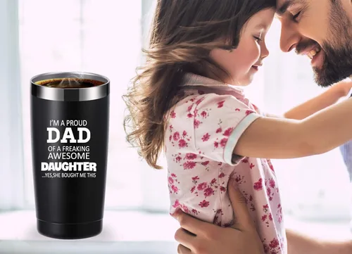 Miniatura 4 de momocici Vaso de 20 onzas con texto en inglés "I'm a Proud Dad of a Freaking Awesome Daughter". Regalos para papá de hija, hijo, esposa, cumpleaños