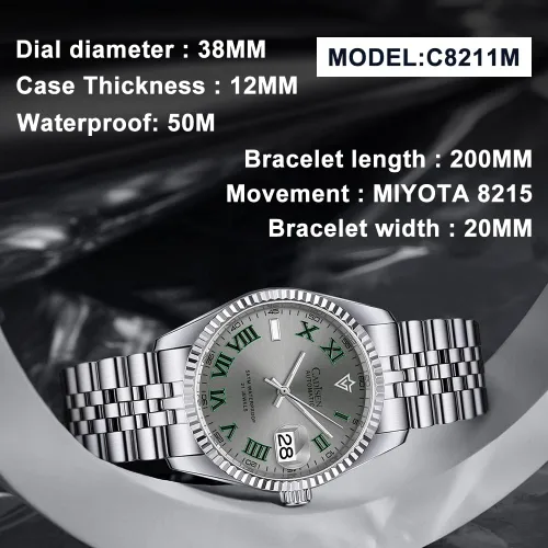 Miniatura 3 de CADISEN Relojes automáticos MIYOTA 8215 Reloj de pulsera impermeable para hombre, 38mm