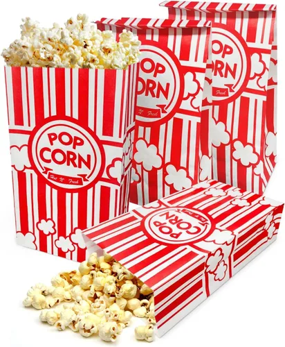 Miniatura 8 de 100 bolsas de palomitas de maíz de fondo plano, bolsas de papel de 2 onzas para la familia, noche de película, béisbol, carnaval, Navidad, fiesta