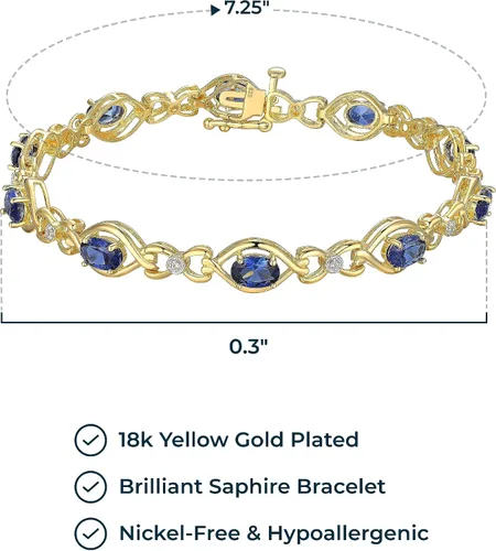 Miniatura 3 de MORGAN & PAIGE . Pulseras de plata de ley 925 de oro amarillo de 18 quilates sobre zafiro azul y blanco creado para mujer, elegante pulsera de plata