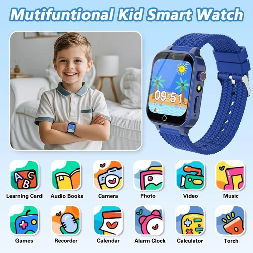 Miniatura 2 de Reloj inteligente para niños, regalo para niños de 3 a 12 años, 2 protectores de pantalla, 26 juegos de rompecabezas, cámara HD, video, reproductor