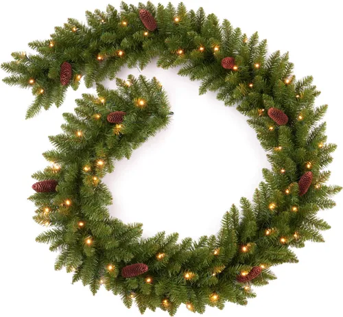 Miniatura 15 de Guirnalda de Navidad preiluminada de 9 pies con 50 luces LED, funciona con pilas, decoración de vacaciones, escaleras, pared, manto de puerta, Verde