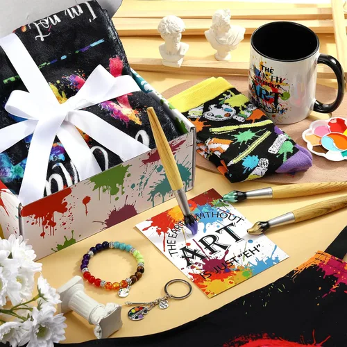 Miniatura 4 de Berlune 11 piezas de regalos de artista de pintura, regalo para profesores de arte, pintor, regalo para mujeres con delantal, taza, manta