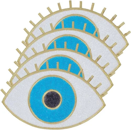 Miniatura 10 de INFUNLY 4 parches de lentejuelas de ojo turco de 9.8 x 8.6 pulgadas, parche bordado con purpurina para planchar con purpurina, parche de ojo turco