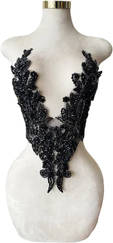 Miniatura 2 de Apliques de diamantes de imitación puros cosidos a mano, parche multicolor, accesorios de manualidades para vestido de novia de niña, 14 x 20 Negro