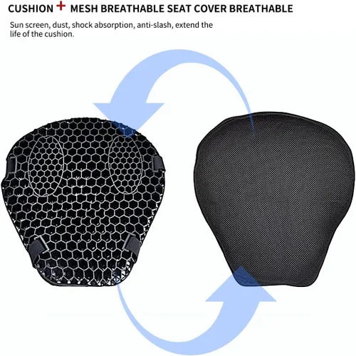 Miniatura 2 de Cojín universal de asiento de gel para motocicleta, cojín de asiento de panal 3D con funda de asiento de motocicleta para un viaje cómodo y largo