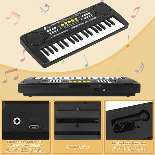 Miniatura 5 de Piano de teclado para niños, 37 teclas, juguetes para niños, principiantes, pianos electrónicos con micrófono, juguete musical educativo para niños