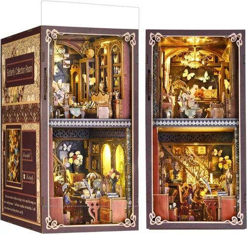 Miniatura 13 de TOYQI Kit de rincón de libros para bricolaje, kit de casa de muñecas en miniatura para adultos y adolescentes, kits de rincón de libros