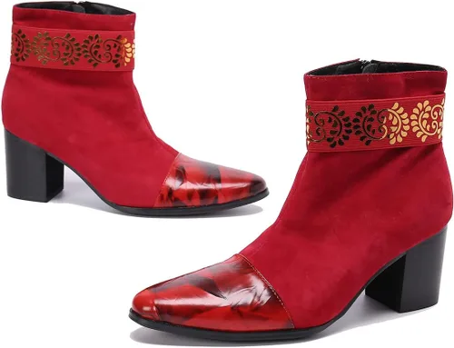 Miniatura 7 de Botas de vestir de fiesta para hombre, botas Chelsea de cuero genuino con bordado de moda, botas vaqueras occidentales, botas formales