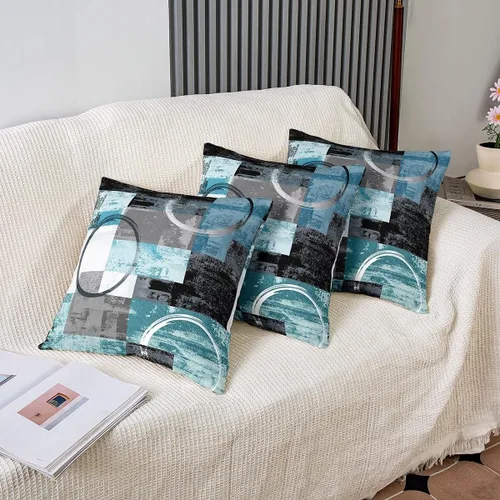 Miniatura 4 de Erosebridal Paquete de 4 fundas de almohada con diseño de círculos circulares y retro, color verde azulado degradado, fundas de cojín redondas Multi