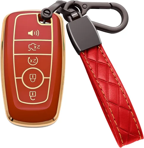 Miniatura 5 de Funda para llavero Ford de TPU suave con llavero de cuero, funda protectora completa compatible con Ford Explorer Mustang Fusion Escape F150 F250