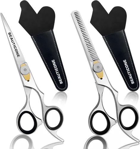 Juego de tijeras de corte y adelgazamiento de cabello, tijeras de peluquería profesionales de 6.5 pulgadas para corte de pelo para hombres/mujeres,