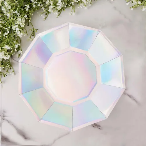 Efavormart - Paquete de 25 platos de papel decagonal iridiscentes de 9 pulgadas, platos llanos geométricos resistentes de 300 GSM para temas Tipo 3