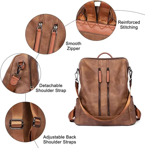 Miniatura 5 de CLUCI - Mochila de cuero para mujer, convertible, grande, para viajar, de diseñadora, moda, casual, bolso de hombro universitario