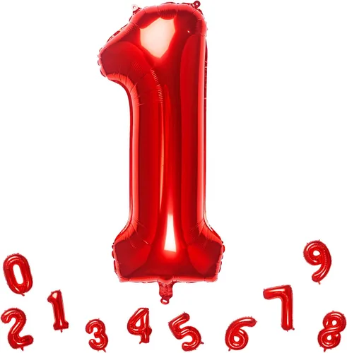 Globos rojos de 32 pulgadas con el número 1 de aluminio para decoración de fiesta de cumpleaños (globo rojo número 1)