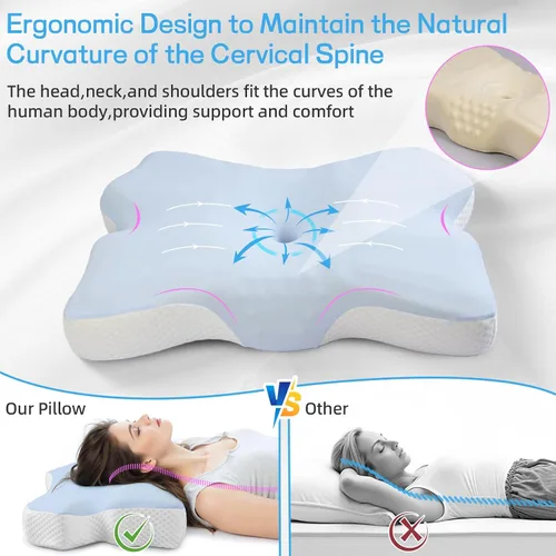 Miniatura 4 de Almohada cervical para dormir, almohadas para dormir de lado para adultos, almohada ergonómica de espuma viscoelástica con funda de almohada de seda