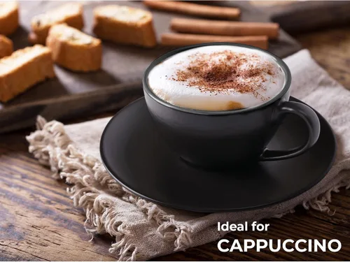 Miniatura 4 de MIAMIO - Juego de 6 tazas de capuchino apilables de cerámica / tazas de capuchino de 6 onzas y platillo con soporte de metal para bebidas de café