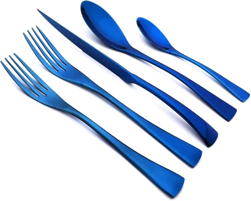 Miniatura 8 de Juego de cubiertos de acero inoxidable 304 de 20 piezas con cuchara de cuchillo para carne, color negro espejo, servicio para 4