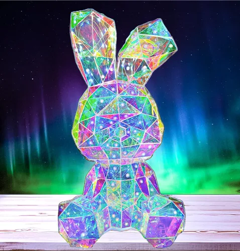 Luz Nocturna LED de Conejo Holográfico de In His Name, Lámpara Arcoíris de Pascua para Conejito, Luz de Mesita de Noche para Niños, Decoración para
