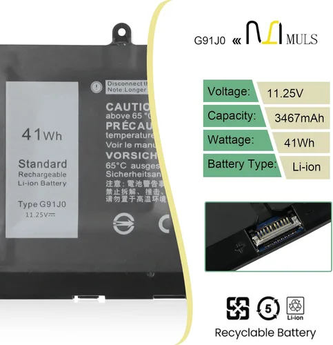 Miniatura 2 de MULS G91J0 - Batería para portátil Dell Inspiron 13 5310 14 5410 14 Plus 7420 15 3510 3511 5510 16 5625 14 5410 2 en 1 Latitude 3320 3330 Vost® RO