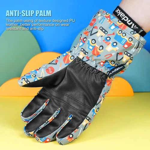Miniatura 6 de Andake - Guantes de nieve impermeables y transpirables para niños de 2 a 7 años, guantes abrigados de esquí para invierno, mitones para niños y niñas