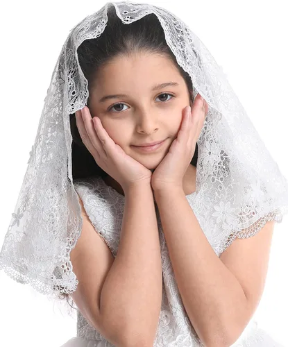 Miniatura 4 de Bozidol Velo de primera comunión para niñas Mantilla corta de encaje triangular capilla católica, cubierta de cabeza de misa, velo de iglesia