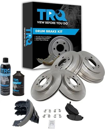 TRQ Kit de zapatas y tambor de freno de disco metálico Posi delantero y trasero con productos químicos compatibles con Honda Civic 2001-2005