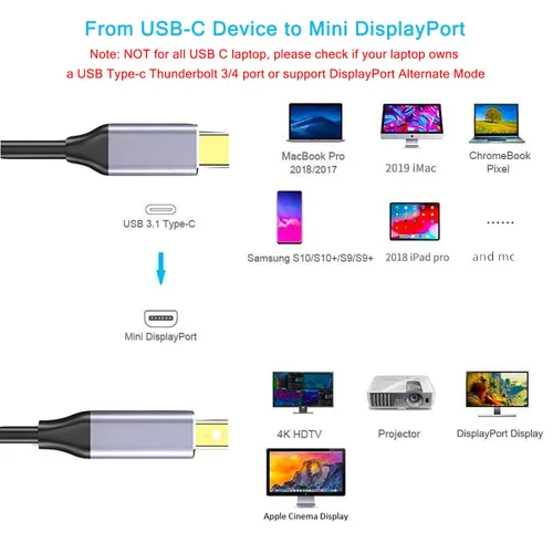 Miniatura 4 de Cable USB C a Mini DisplayPort, tipo C (Thunderbolt 3) a Mini DisplayPort 4K a 60Hz compatible con MacBook Pro/Air/iMac/Mac Mini/Surface a Mini DP