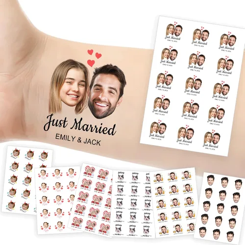 Miniatura 35 de Tatuajes temporales personalizados con foto y nombre, logotipo personalizado para adultos, niños, mujeres, hombres, regalo de boda, cumpleaños