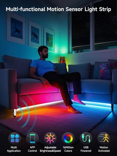 Miniatura 3 de KANTUTOE Tira de Luz LED Activada por Movimiento, 16.4 Pies de Tira de Luz LED con Sensor de Movimiento para Interiores con Control por APP, Luces