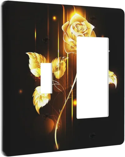 Miniatura 30 de Cubiertas de placa de pared de 3 gang con interruptor de luz de triple palanca, en negro y dorado con esplendor de oro rosa, estampado floral