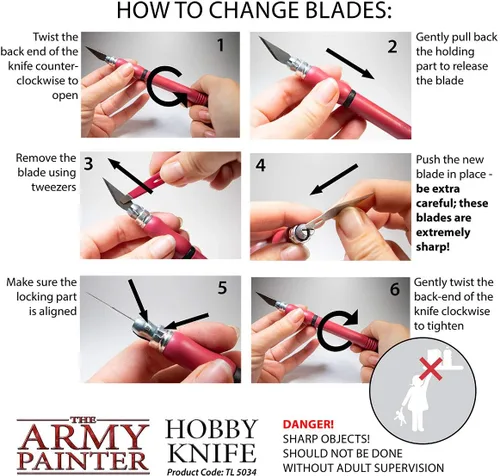 Miniatura 6 de The Army Painter - Cuchillo de precisión de acero inoxidable con agarre suave y 5 cuchillas extra afiladas de bisturí para pasatiempos - Juego